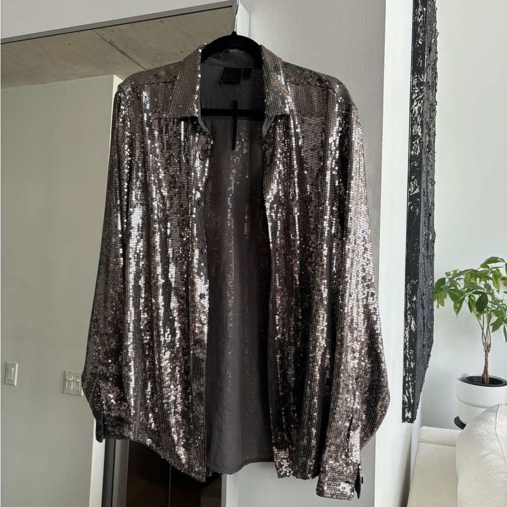 New with tags sequin silver ASOS disco shirt in men’s medium new with tags